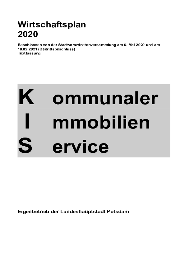 Wirtschaftsplan 2020