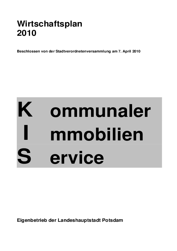 Wirtschaftsplan 2010