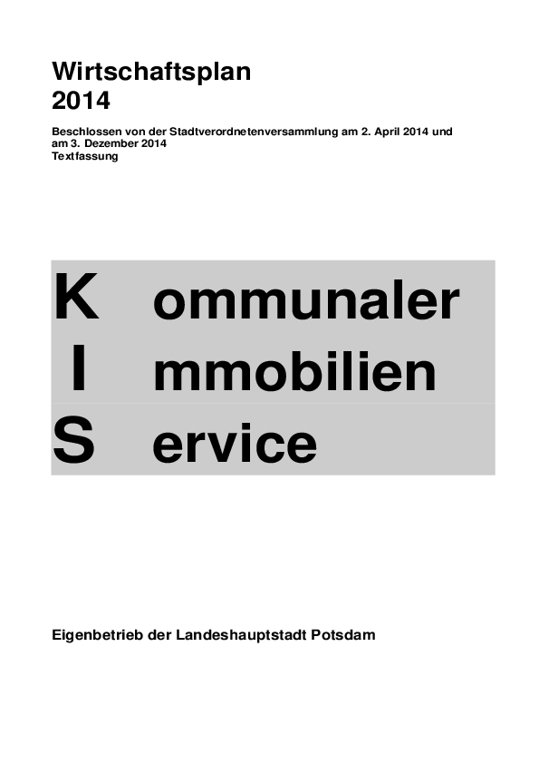 Wirtschaftsplan 2014