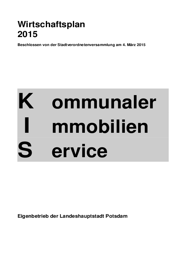 Wirtschaftsplan 2015