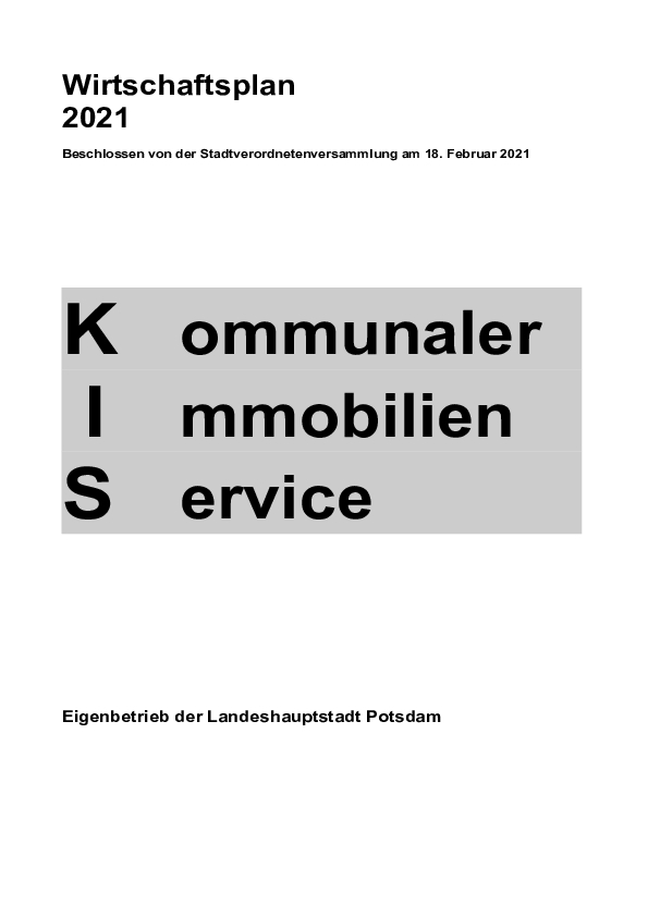 Wirtschaftsplan 2021