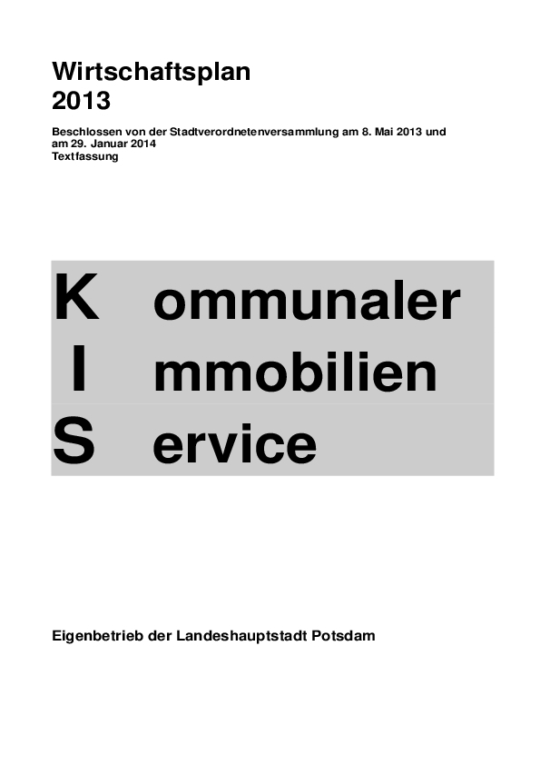 Wirtschaftsplan 2013