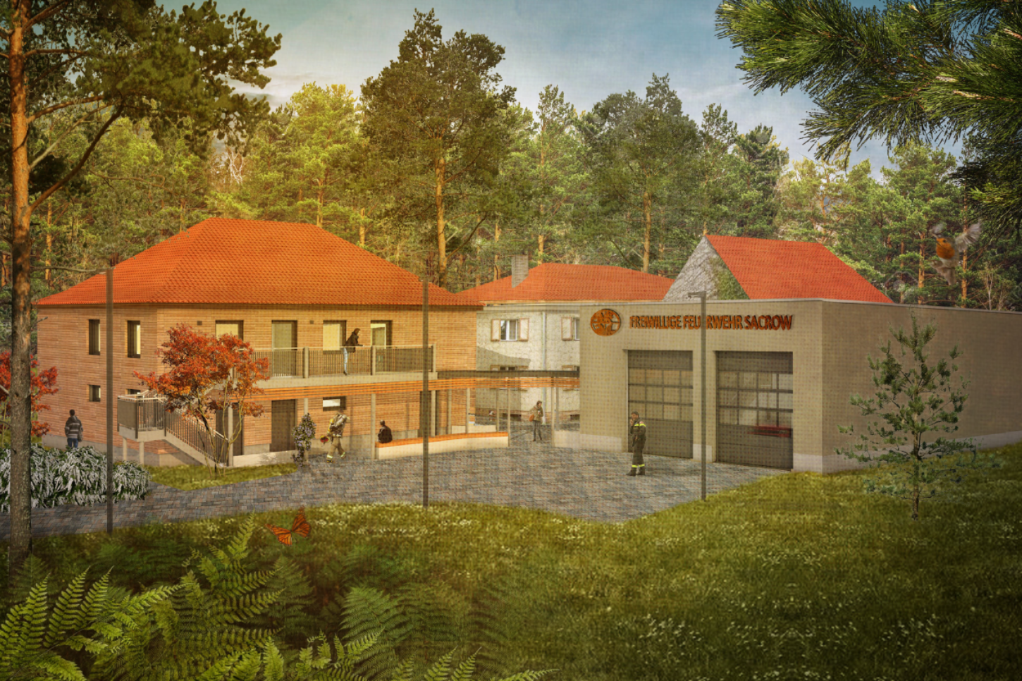 Anmutung Rückansicht Neubau des Feuerwehrhauses Sacrow